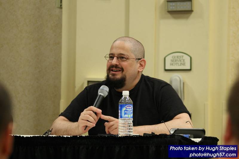 Author GOH Charles Stross and Tech GOH Bruce Schneier<br />give panel on "The Future of Spyware"