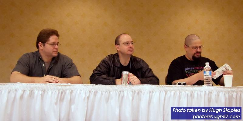 Panel: "Creative Commons and Internet Marketing"<br />from left: Tobias Buckell, John Scalzi and Charles Stross